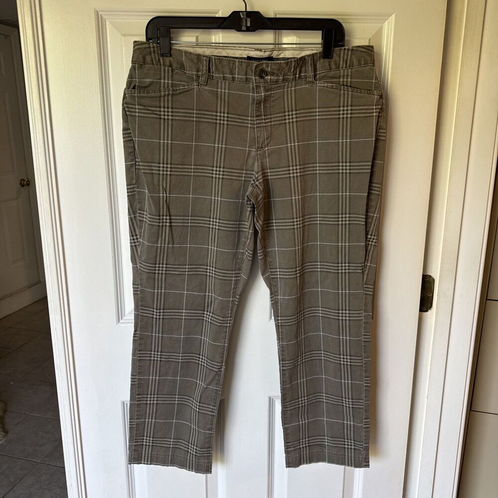 Lands End Womens Plaid Trouser Pants Fit 1 Slim Leg Size 12P Tan Faded Black